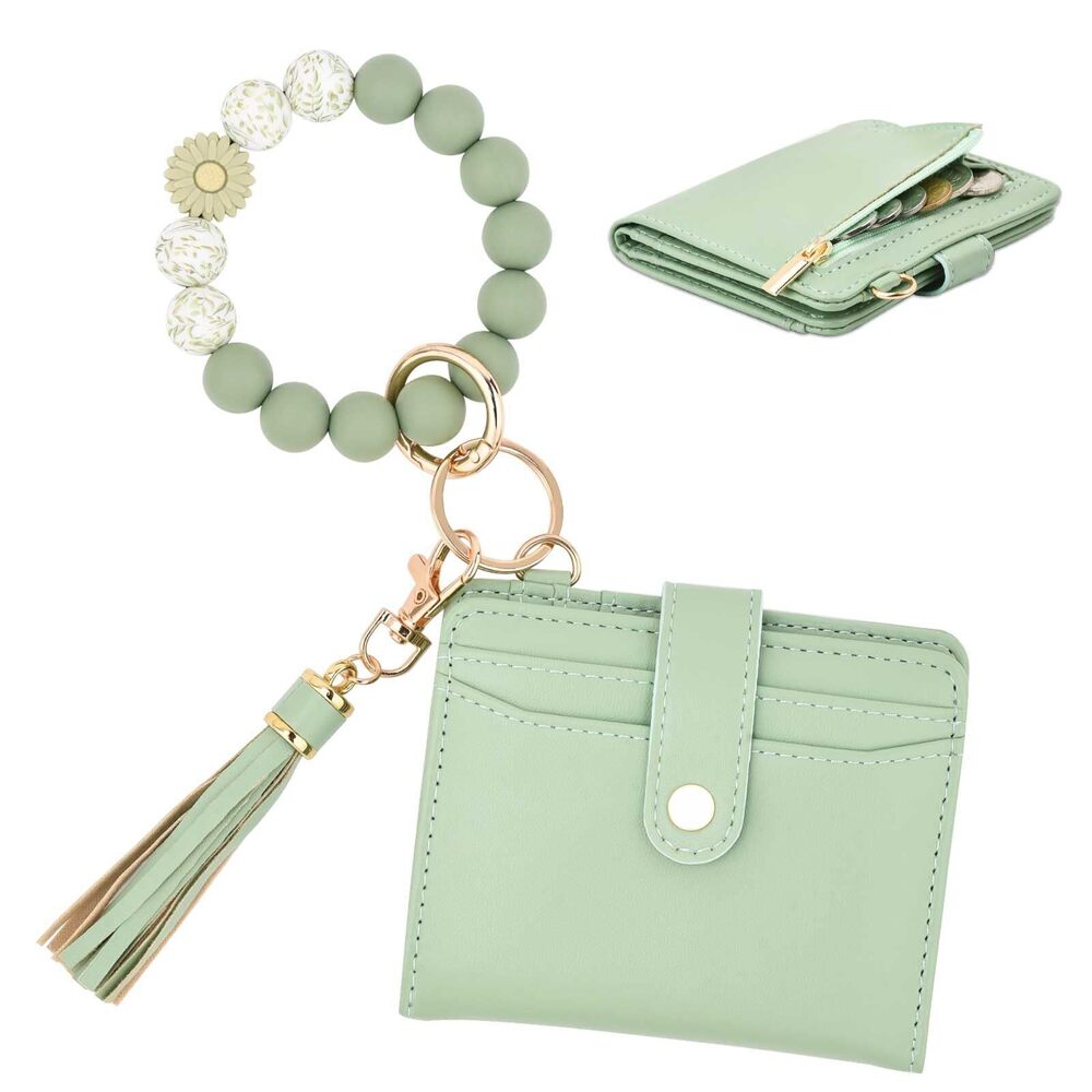 4828 Wristlet Wallets , Small Keychain Wallets Green RFID Blocking Bifold